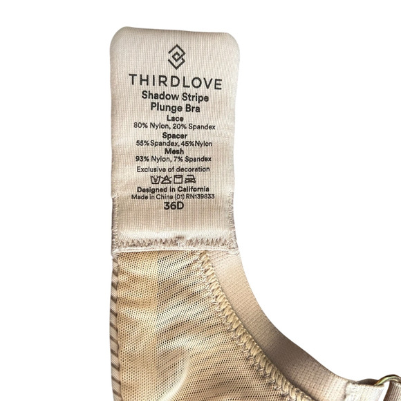 Third Love Shadow Stripe Plunge Bra Size 36D Nude Beige Underwire Support - Picture 8 of 10